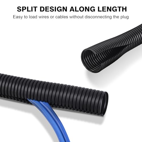 10ft - 1 inch Flame Retardant Split Wire Loom Tubing with Installation Tool - Flexible Wire Covers Cord Protectors - Black - size: 1"-10ft