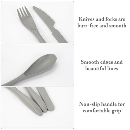 2 Sets Reusable Utensil Set with Case, Portable Camping Fork Knife Spoon Set, Wheat Straw Travel Utensils for Lunch Box, for School Work Lunch or Daily Use (Black, Grey) - color: Black, Grey