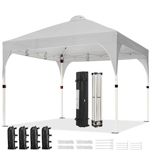 Yaheetech 10x10 Pop Up Canopy Tent with Vent, Easy Set Up Tent, Instant Sun Shelter Canopy with Wheeled Bag, 4 Sandbags, 12 Stakes & 4 Ropes, for Parties, Beach, Outdoor, Light Gray - color: Light Gray, size: 10x10