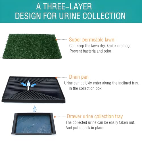 Dog Urinal containing 2 Replaceable lawns, Dog Potty Grass .Portable pet bedpans that can be Washed， Suitable for Almost All Types of Dogs. Length: 25 inches. Width 20 inches. Height: 3 inches