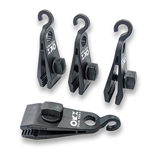 ORXPLUS TOOLS 4pcs Thumb Screw Tarp Clips with Hook, Tent Clamps, Awning Clamp Set for Camping Canopies, Car Cover, Winter Boat, Pool, Sun Shade - size: Tarp Clips with Hook & 1 Eyelet 4pcs