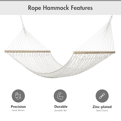ANOW Heavy Duty Curved Wood Arc Stand with 2 Person Rope Hammock, 13.5FT Larch Wood Stand with 2 Chains, 4 Balance Ropes and 4 Carabiners, Includes Cream Hammock with Spreader Bars - color: Cream