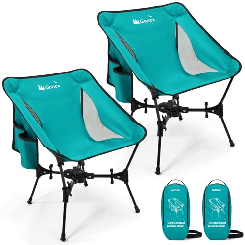 Gonex Portable Camping Chair, The 5th Gen Ultralight Compact Backpacking Foldable Lightweight Folding Chair for Outdoor Camp Hiking Beach Picnic Concert, Supports 330lbs (Lake Green, 2 PCS) - color: Lake Green 2 Pcs