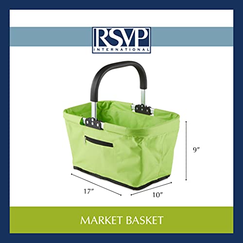 RSVP International Collapsible Market Basket Aluminum Frame, Large Zip Side Pocket, 17x11x18", Red - color: Red, size: 17 x 11 x 18"