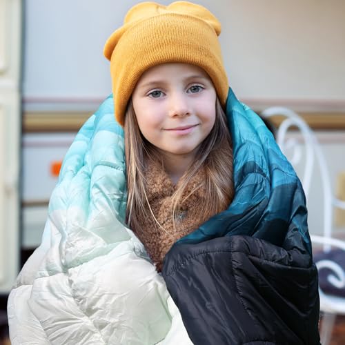 zzlamb Outdoor Camping Blanket with Sherpa Lining,Puffy Thick Camp Quilt for Sleeping,Packable Warm Wearable Fleece Blankets for Cold Weather,Traveling,Backpacking,Picnics,Beach,Stadium 52x75in - color: Sea Sonata