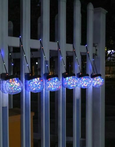PARTPHONER Solar Lights Outdoor Waterproof 12-Pack, Solar Powered Hanging Lantern Cracked Glass Hanging Globes for Yard Decor Christmas Decoration, Shepherd Hook, Garden Tree Ornaments, RGB - color: RGB (Red, Green, Blue)