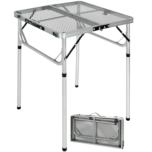 REDCAMP 24" Square Folding Grill Table for Outside, Lightweight Portable Metal Aluminum Outdoor Grill Table with Adjustable Height Legs, Great for Camping Picnic Cooking BBQ, Silver 2ft - color: Silver, size: Square-2ft