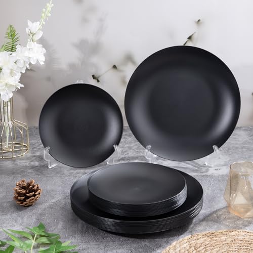 EI enjonirinjonir 80pcs Black Dessert Plates 7.5inch,Disposable Matte Plastic Plate Frosted Small Black Dessert/Cake/Appetizer Plastic Plates Disposable Heavy Duty for Party or Wedding Serve 80 Guest - color: Black Frosted Plastic Dessert Plates