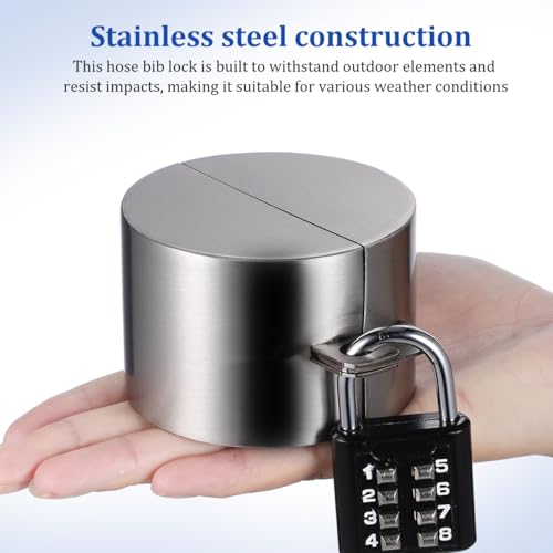 1 Set Faucet Spigot Lock, Stainless Steel Hose Bib Protector, Outdoor Water Valve Cover with Coded Padlock for Garden