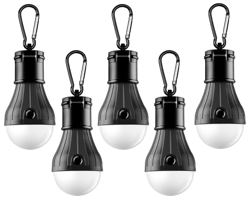 FLY2SKY Tent Lamp Portable LED Tent Lights 5 Packs Hook Hurricane Emergency Lights LED Camping Light Bulb Camping Tent Lantern Bulb Camping Equipment for Camping Hiking Backpacking Fishing Outage - style: H-CLOSED-HOOK