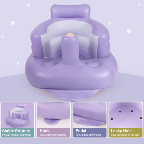 AirSwim Inflatable Baby Chair, Inflatable Baby Seat for Babies 3 Months and Up, Summer Blow Up Chair with Built in Air Pump, Bumbo Seat for Learning to Sit, Palying, Camping, Purple - color: Purple