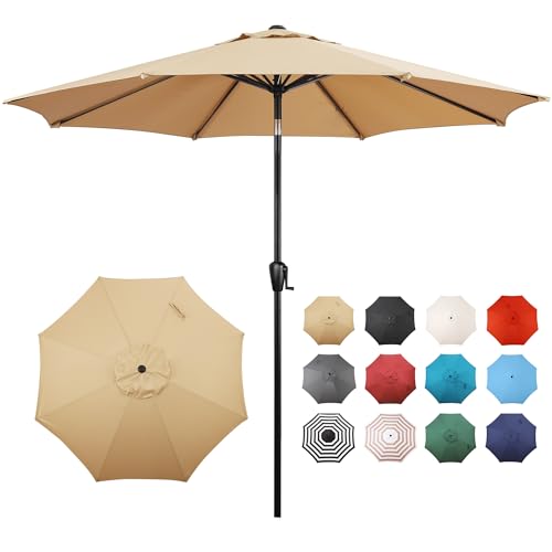 Sun-Ray 9' Round Patio Umbrella with Push-Button Tilt and Hand Crank Lift System, Market Umbrella for Porch, Deck, and Patio - color: Taupe