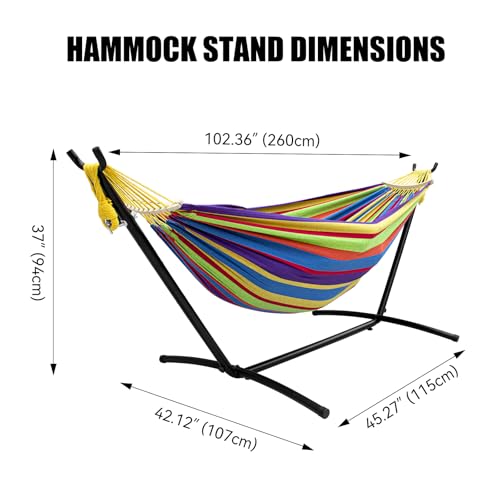SZHLUX Double Hammock with Stand for Outside 450lb Capacity Steel Stand, Premium Carry Bag Included and Two Anti Roll Balance Beam - color: Tropical