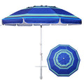 AMMSUN 8 Feet Large Beach Umbrella with Sand Anchor Heavy Duty High Wind Portable Outdoor Umbrellas UV 50+ Protection Air Vent Tilt Patio Garden Pool - color: Blue Stripe