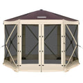 Tecoom 6-Sided Pop Up Gazebo Tent, Screen House with Mosquito Netting Canopy for Camping, 10x10ft Portable Sun Shelter Removable Siedwalls for Outdoor, Garden, Activities, Khaki - size: 10x10 ft