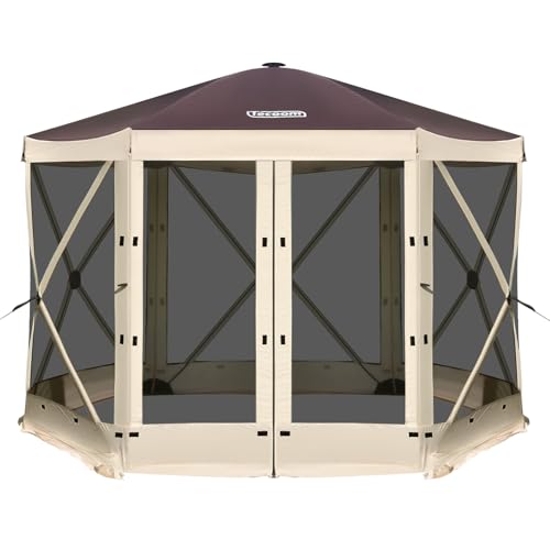 Tecoom 6-Sided Pop Up Gazebo Tent, Screen House with Mosquito Netting Canopy for Camping, 10x10ft Portable Sun Shelter Removable Siedwalls for Outdoor, Garden, Activities, Khaki - size: 10x10 ft