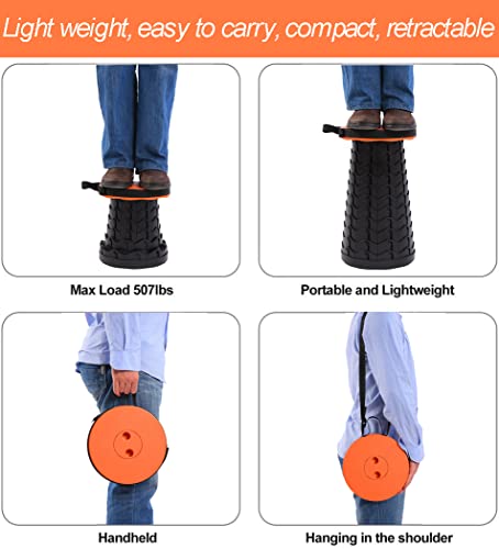 Fishboy Upgraded Collapsible Stool, 400lbs Max Weight, Lightweight But Sturdy, Portable Retractable Folding Telescoping Foldable Camping Stool for Adults Outdoor Fishing Hiking BBQ - color: Orange