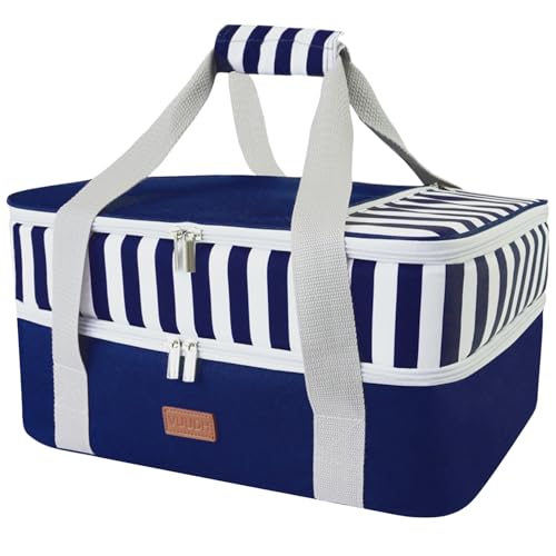 Casserole Carrier Bag - Double Decker Food Bag, Insulated Casserole Carrier for Hot or Cold Food, Lasagna Holder Tote for Picnics,Beaches,Traveling or Gifts (Blue) - color: Blue