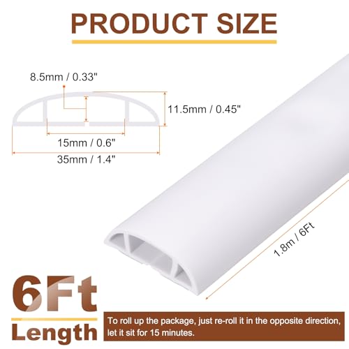 HARFINGTON 6ft Cord Cover Floor W0.6 x H0.33 Inner Channel PVC Hide Extension Cable Floor Wire Hider Wire Covers Protector for Prevent Cable Trips Cables Management, White - color: White, size: 6ft