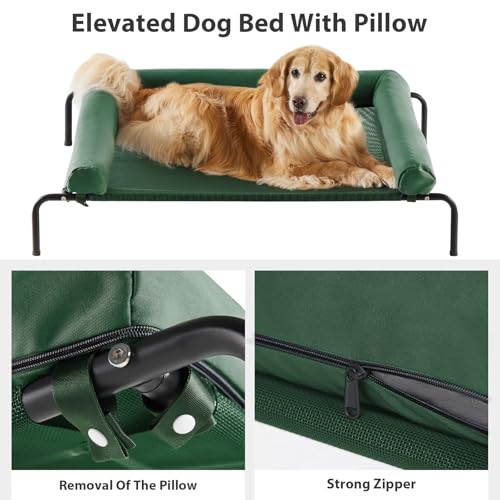RRPETHOME Large Elevated Cooling Dog Bed, Raised Dog Cot Beds for Large Dogs, Elevated Outdoor Pet Cot, Chew Proof Portable Cooling Pet Cot with Skid-Resistant Feet and Breathable Mesh - color: Green, size: 54.0"L x 34.0"W x 8.0"Th
