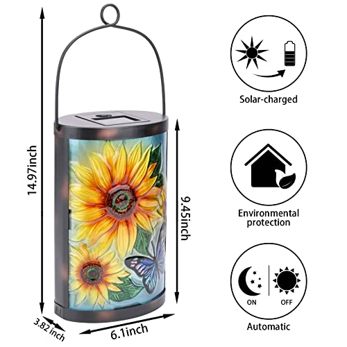 Hanging Solar Lantern Outdoor Waterproof LED Solar Lights Sunflower Decorative Solar Lanterns Tabletop Lamp for Outdoor Patio Garden Yard Decor - style: Sunflower