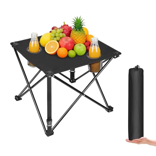 Portable Camping Table, Ultralight Picnic Table Foldable with 2 Cup Holders and Carrying Bag for Outdoor Camping Picnic BBQ Beach Party Patio Fishing, Steel Frame, High-Grade 600D Oxford Fabric Black - color: Black, size: 1 Pack