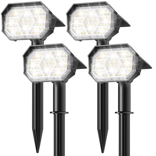 Brightown 4Pack Solar Spot Lights Outdoor with 58 LED & 1800mAh, IP67 Solar Lights Outdoor Waterproof with 3 Light Modes, 2-in-1 Dual Use Outdoor Solar Lights for Yard, Garden and Pathway (Cool White) - color: Cool White, size: 4 Pack