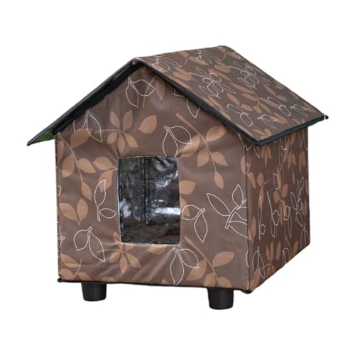 Outdoor Cat House Tent Pet Supplies Foldable Insulated Kitten House Stray Cat Shelter for Outside Garden Patio Winter Porch, Brown - color: Brown