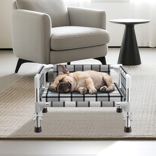 Elevated Raised Outdoor Dog Bed - Cooling Washable Dog Cot with Guardrail, Durable & Breathable Cotton Mesh Pet Hammock Beds with Stainless Steel Pipe Frame for Small Pets (Cushion-S) - size: Cushion-S