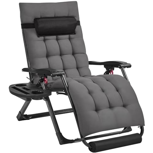 Yaheetech 29" Zero Gravity Chair Folding Reclining Lounge Recliner with Removable Pad & Headrest & Side Cup Holder Tray for Indoor and Outdoor Dark Gray/1 - color: Dark Gray, size: 29"