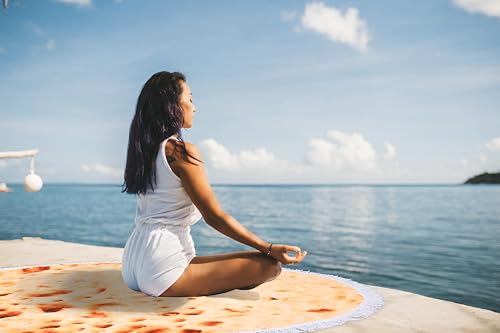 Benefeet Sox Beach Towel Large Round Mandala Pool Towels Tassels Microfiber Quick Dry Beach Blanket Throw Bohemian Roundie Swim Pool Circle Towel, 59 Inches - color: Burrito Tortilla
