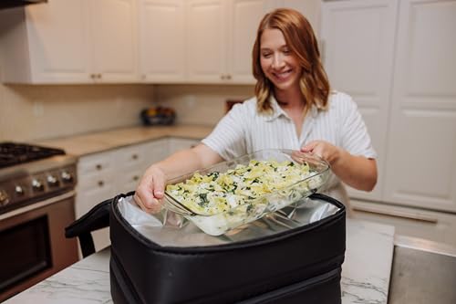 PICNIC TIME Double Decker Casserole Tote, 2-Layer Potluck Casserole Carrier, Insulated Thermal Food Carrier, Insulated Casserole Carrier, (Black) - color: Double Decker - Black