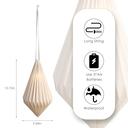 Battery Operated Outdoor Paper Lantern for Patio & Garden — Waterproof Hanging Decorative Light with Remote Timer, Foldable Paper Lantern with String for Backyard, Porch Decor - style: Geometric-1pc