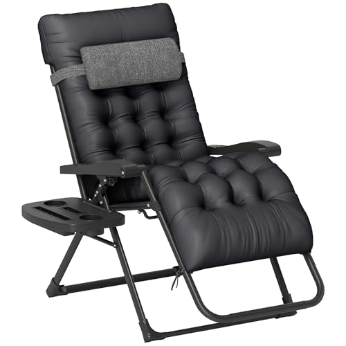 Outsunny Zero Gravity Chair, Folding Reclining Lounge Chair with Padded Cushion, Side Tray for Indoor and Outdoor, Supports up to 264 lbs, Black - color: Black