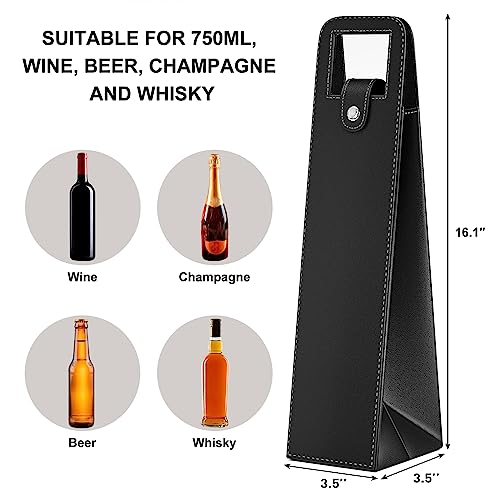 RYDDOY Wine Gift Bag, Reusable Leather Wine Tote Carrier, Single Bottle Champagne Beer Gift Bags Carrier for Birthday, Wedding, Picnic Party, Christmas festival Gifts (Black) - color: A-Black-16.1×3.5×3.5