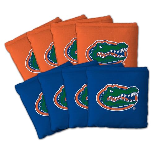 YouTheFan Officially-Licensed NCAA Set of 8 Cornhole Bags - All Weather Dual Sided Slide & Stop - Regulation Size with Carry case - color: Florida Gators
