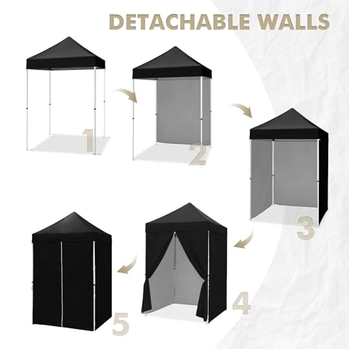 EAGLE PEAK 5x5 Instant Canopy with 4-Side Wall Panels, Small Pop up Portable Canopy Tent with Carry Bag, Light Weight Sun Shelter for Sports, Camping and Beach, Black - color: Black