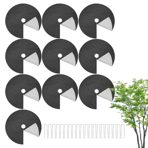 Tree Mulch Ring - Root Protector with Ground Nails, Mat Protection Cover, Moisture Retention Barrier, Soil Erosion Guard | Durable Landscape Hardware for Garden Yard & Outdoor Lawn Flowerbed - color: Black