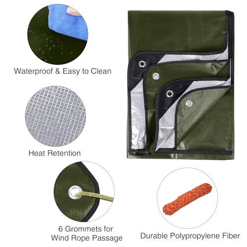 RedSwing 6 Pack Heavy Duty Waterproof Emergency Thermal Tarp, Insulated Survival Blanket for Outdoor Camping, Hiking, and Emergency Shelter, Green - color: Green 83''x59'',6 Packs
