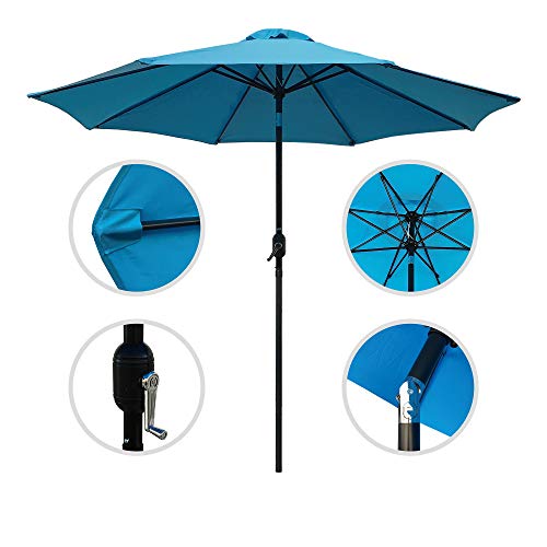 ABBLE Outdoor Patio Umbrella 9 Ft Stripe with Crank and Tilt, Weather Resistant, UV Protective Umbrella, Durable, 8 Sturdy Steel Ribs, Market Outdoor Table Umbrella - Aqua - color: Aqua