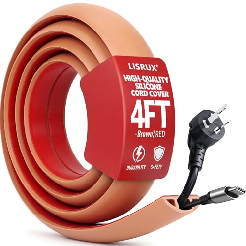 4FT Floor Cord Cover,Brown Cable Protector,Self Adhesive Hide Extension Cords,Prevent Cable Trips for Offices, Gyms,Cavity: 0.39"(W) x 0.27"(H) - size: 4FT brown