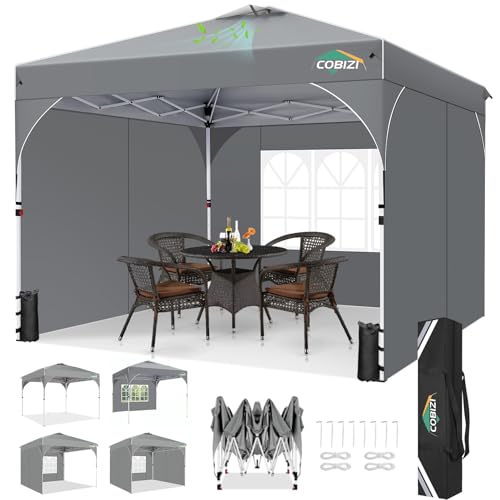 COBIZI 10x10 Pop Up Canopy with 3 Removable Sidewalls, Easy Pop Up Comercial Instant Canopy with One Push Center Lock, Waterproof Canopy with Sidewalls for Event, Rope & Stakes & Sandbags, Gray - color: Gray, size: 10x10ft (Old Model)