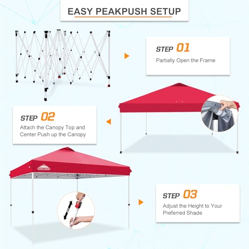 EAGLE PEAK Pop Up Canopy Tent with Wheeled Carry Bag, 8 Stakes, 4 Ropes, 4 Weight Bags, Easy Set Up Tent Canopy, 12x12 ft, 144sqft of Shade, Red - color: Red, size: 12x12