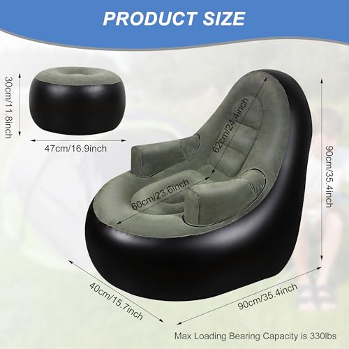 Thickened Inflatable Couch with Armrest＆Ottoman, Blow Up Lounger Chair,Folding Air Chair for Adults,Inflatable Lazy Sofa Perfect for Rooms, Camping or Home(Without Pump,Black) - color: Black