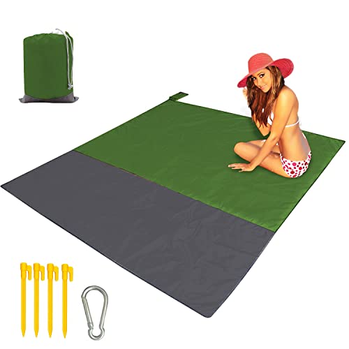 Beach Blanket XL Fast Drying Durable Lightweight Compact Outdoor Mat 83"x 79" - Sandproof Waterproof Picnic Mat for Travel, Camping, Hiking (Green) - color: Green