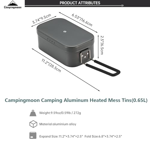 Campingmoon Camping Mess Tin Pressure Relief Aluminum Dinner Box Camping Bowls Cooking Pot with Foldable Handle for Camping & Cooking - color: CM-H-2013(Gray)