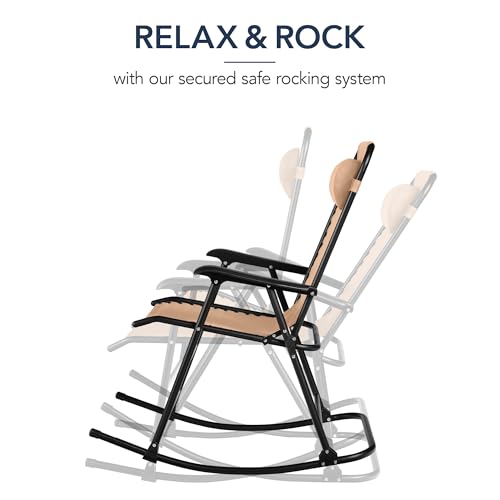 Best Choice Products Outdoor Zero Gravity Rocking Chair, Folding Reclining Patio Lounge Chair with Adjustable Pillow for Lawn, Beach, Camping - Beige - color: Beige