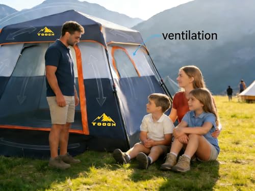 3/4 Person Camping Tent with 1 Door, 4 Windows, and Upgraded Ventilation– Instant Setup, Waterproof, 8'x 8'x 67''Oxford Fabric Floor Pop Up in 60 Seconds Includes Rainfly and Backpack - color: 4 Person -Grey