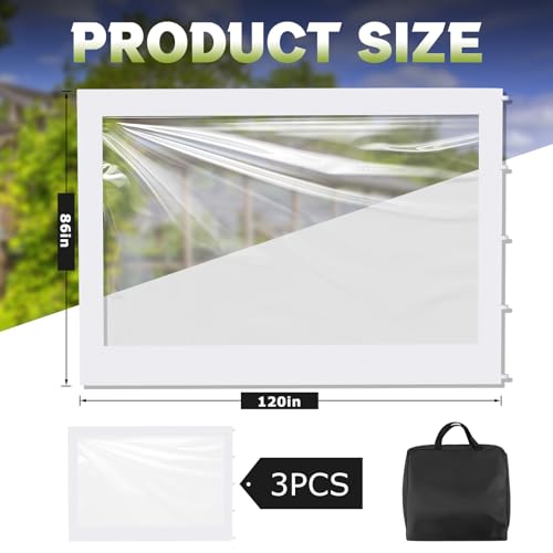 SmoothNovelty 3 Pcs Clear Canopy Sidewalls with Black Storage Bag Window Sidewall for 10 x 10 Inch Tent Waterproof Shade Wall, Sunwalls Only, Canopy Tent Not Included, No Zipper(White) - color: white