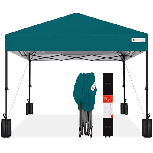 Best Choice Products 10x10ft Pop Up Canopy Tent, Outdoor Shade, 1 Person 1 Minute Set Up, Carry Case, 4 Weight Bags - Cerulean - color: Cerulean, size: 10x10ft